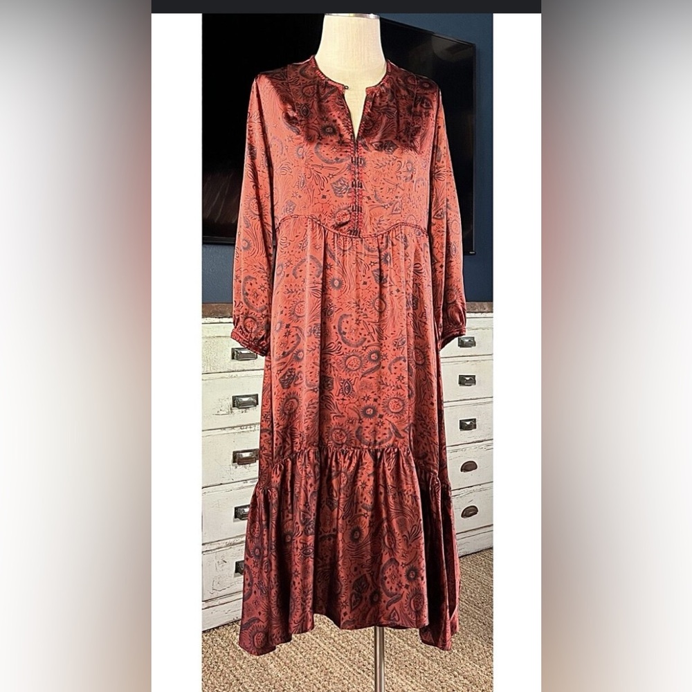 Johnny Was rust colored silk boho dress